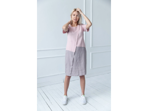 Ženska Lanena obleka - S, PINK/LAVENDER